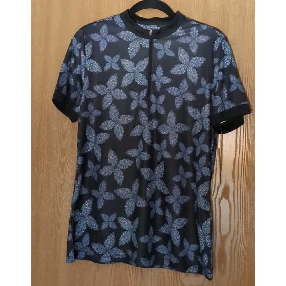 Ben Hogan Womens Size L Sports Zip Polo Top UPF 50 Black Floral New With Tags